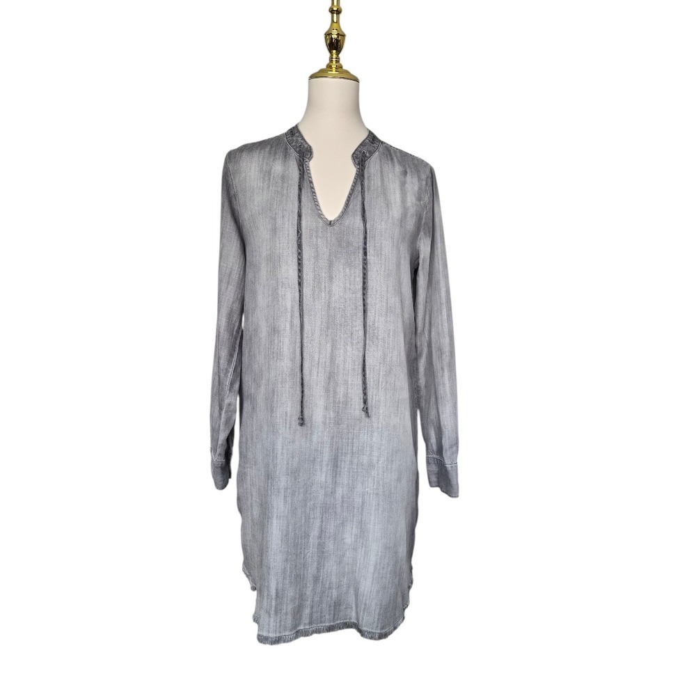 Cloth & Stone‎ Gray Tencel Shirt Dress Size Small Frayed Hem Chambray